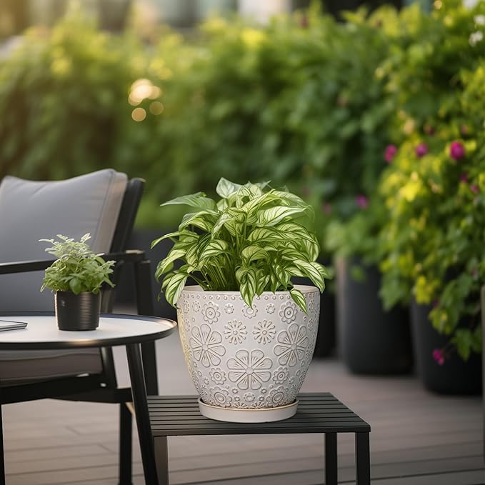 Ceramic Planter 8 Inch Plant Pot with Drainage Hole and Saucer Ceramic Pots for Indoor Plants Outdoor Large Flower Pot for Home Decor White-Ruum Studio Home
