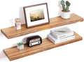 Floating Shelves for Wall Decor, Rustic Solid Elm Wood Live Edge Floating Shelves Wall Mounted, Wall Shelves with Invisible Bracket for Living Room Bathroom Bedroom Kitchen, 36 Inch Set of 2, Natural-Ruum Studio Home