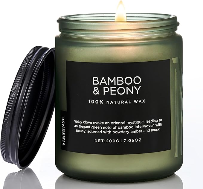 M&SENSE Bamboo Peony Spring Jar Candles for Home Scented Natural Organic Soy Candle Gifts for Women, 7.05oz 50 Hour Hours Burn Fresh Smelling Aromatherapy Gifts for Stress Relief-Ruum Studio Home