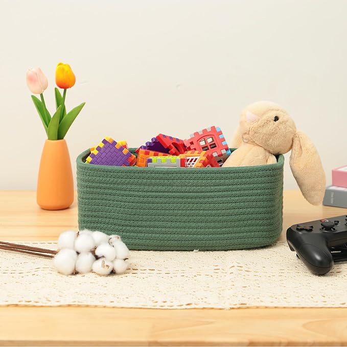 Small Storage Baskets for Organizing | Closet Organizer Bins | Shelf Toy Basket | Woven Rope Baskets | Cube Decorative Box | Shallow Basket | 11.5x7.5x4.7” | 3 Packs Green-Ruum Studio Home
