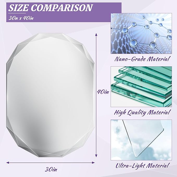 Bathroom Mirror for Wall, 30" x 40" Oval Mirror, Bathroom Vanity Mirror, Wall Mount Vanity Mirrors, Beveled Edge Frameless Wall Mirrors Decorative, Irregular Beveled Edge Mirror-Ruum Studio Home