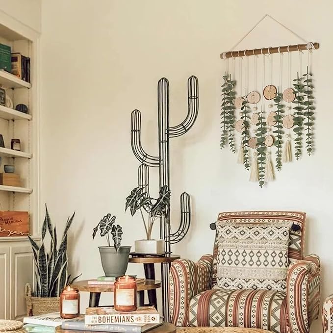 Artificial Eucalyptus Wall Decor Fake Greenery Leaves Stems Wall Hanging Plants on 16.5 inch Wooden Stick Boho Rustic Farmhouse Decor for Bedroom Kitchen Dining Room Bathroom-Ruum Studio Home