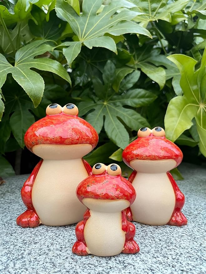Frog Garden Decor Set of 3,Funny Cute Ceramic Frog Garden Statues Yard Decoration Outdoor Holiday Decorations,Ideal Ornament for Outside Pond Pool Patio Front Porch Backyard (Red)-Ruum Studio Home