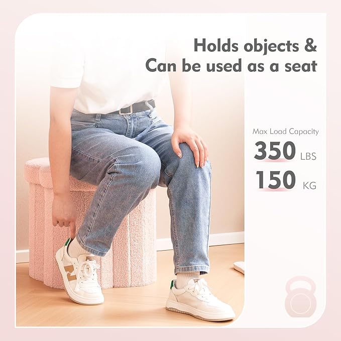B FSOBEIIALEO Storage Ottoman Cube, Flowers Shaped Ottomans with Storage Foot Stool Footrest, Boucle Ottoman Seat for Dorm Room, Faux Teddy Fur, Pink 15"x15"x15"-Ruum Studio Home