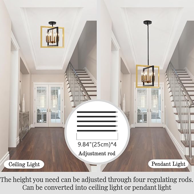 ANKYLHUA Small Black Gold Chandelier,6-Lights Ceiling Light Fixture E12,Adjustable Hight Pendant Lights Kitchen Island,Chandeliers for Dining Room Bedroom,Entryway,Foyer-Ruum Studio Home