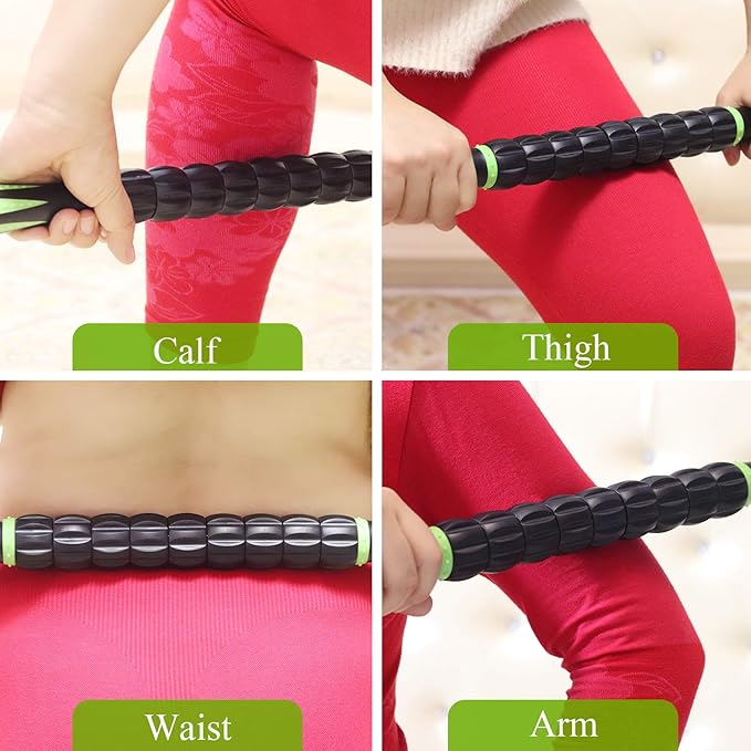 Muscle Roller Massage Roller Stick for Athletes, Help Reducing Muscle Soreness Cramping Tightness Leg Arms Back Calves Muscle Massager（Green - Black- 18 inch）-Ruum Studio Home