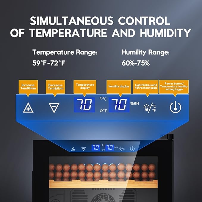Tylza Electric Cigar Humidor Cabinet 50L, Electric Humidors for Cigars with Temp & Humidity Control, Digital Hygrometer, Lock, Refrigerator, Cigar Humidors with Cedar Wood Drawer Shelves, 370 Cigars-Ruum Studio Home
