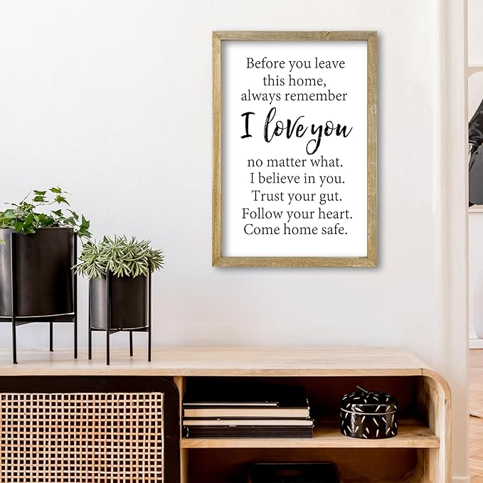 Before You Leave This Home Sign Wall Decor 16x11 Inch I Love You Inspirational Entryway Wood Framed Wall Hang Art (Wood)-Ruum Studio Home