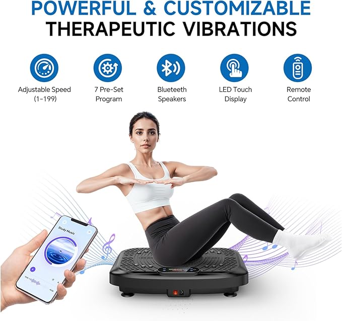 Vibration Plate Exercise Machine Weight Loss, Full Body Workout Vibration Plate Lymphatic Drainage, 199 Adjustable Speeds Power Shaping Vibrating Plate 450 Lbs Capacity Fitness Platform-Ruum Studio Home