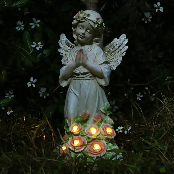 Garden Decor Angel Statue, Outdoor Patio Garden Sculptures & Statues, Solar Yard Decorations Lawn Ornaments Figurines for Outside-Ruum Studio Home