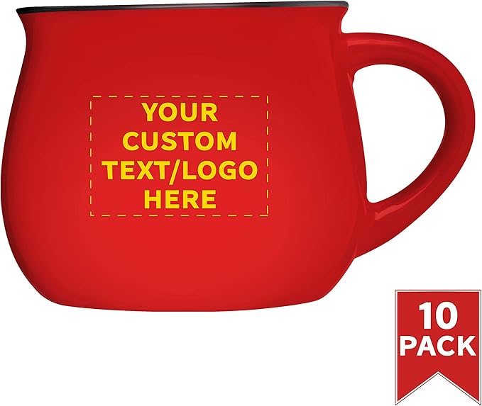 Custom Glazed Campfire Coffee Mugs 12 oz. Set of 10, Personalized Bulk Pack - Perfect for Coffee, Tea, Espresso, Hot Cocoa, Other Beverages - Red-Ruum Studio Home