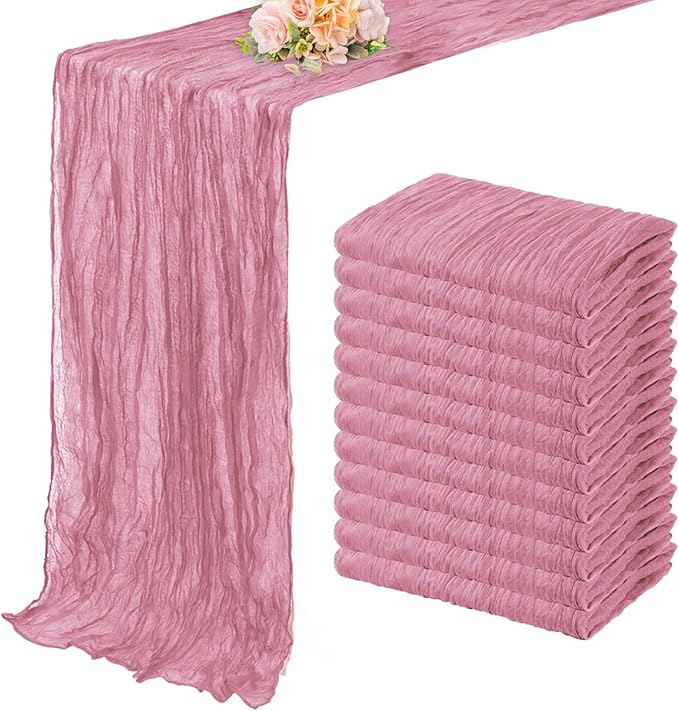 12 Pack Dusty Rose 10FT Cheesecloth Table Runner 20 x 120 Inch Long Rustic Gauze Fabric Cheese Cloth Table Runner for Wedding Bridal Baby Shower Table Decorations Boho Sheer Birthday Party Table Decor-Ruum Studio Home