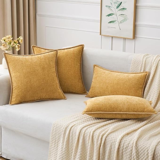 MIULEE Pack of 2 Couch Throw Pillow Covers 12x20 Inch Gold Farmhouse Decorative Pillow Covers with Stitched Edge Soft Chenille Solid Dyed Fall Pillow Covers for Sofa Bed Living Room-Ruum Studio Home