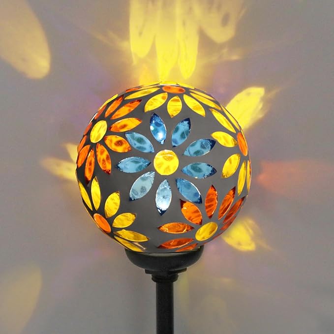 Afirst Solar Lights Outdoor Decorative - Solar Gazing Ball Mosaic Garden Stakes Flower Decorative Lights Waterproof for Pathway Yard Lawn Decoration Yellow-Ruum Studio Home