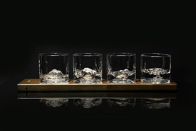 American Peaks Heavy Crystal Whiskey Glasses Gift Set of 4, Thick Freezable Bourbon Glass 1lb Each, Premium Whiskey Gifts for Men, Frozen Crystal Chills Cocktails, 10 oz-Ruum Studio Home
