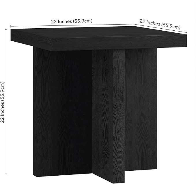 Henn&Hart 22" Wide Square Side Table in Natural Black, for Home, Living Room, Bedroom, Entertainment Room, Office-Ruum Studio Home
