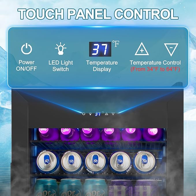 128 Cans Beverage Refrigerator Cooler, 3.2 Cu.Ft Mini Drink Fridge Glass Door for Drink Beer Soda Wine, Small Beer Fridge with 4 Removable Shelves for Kitchen Bedroom, Office Bar Gaming Room, Black-Ruum Studio Home