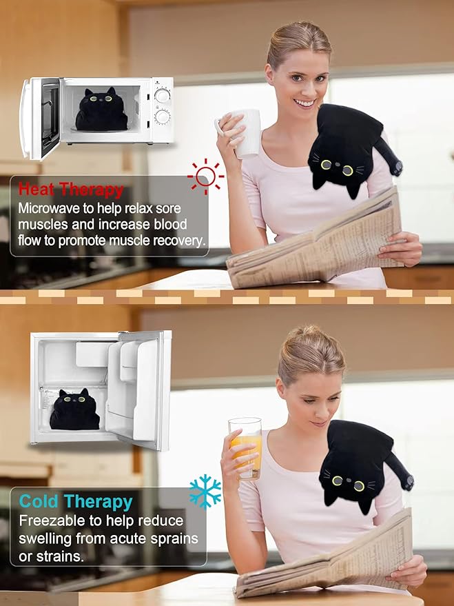 Large Microwave Heating Pad with Washable Cover 21 * 12" Microwavable Heating Pads for Cramps, Back, Neck Shoulder Pain Relief, Cordless Weighted Moist Heat Pack, Black Cat-Ruum Studio Home