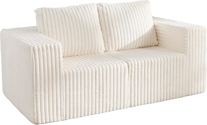 Modular Sectional Sofa 2 Seater Loveseat Modular Couch with Deep Seat Memory Foam Cloud Chair with Pillows Oversized Sectional Sofa for Living Room Bedroom (Strip White, Loveseat)-Ruum Studio Home