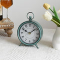 Vintage Small Rustic Green Table Clock on Stand - Decorative Desk and Shelf Clock, Battery Operated, Silent Non-Ticking Timepiece Perfect for Office, Living Room, and Bedroom Decor-Ruum Studio Home