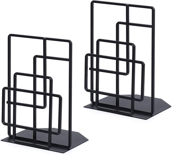 SRIWATANA Book Ends Heavy Duty, Decorative Black Bookends for Shelves, Window Lattice Design-Ruum Studio Home