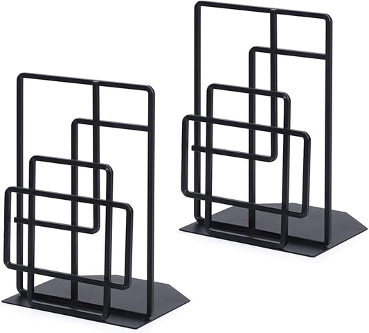 SRIWATANA Book Ends Heavy Duty, Decorative Black Bookends for Shelves, Window Lattice Design-Ruum Studio Home