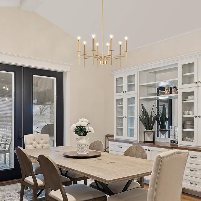 8 Light Gold Chandelier Light Fixture, Modern Farmhouse Chandeliers for Dining Room Light Fixture, Metal Candle Pendant Chandelier for Foyer Entryway Stairs Living Room Bedroom Kitchen-Ruum Studio Home