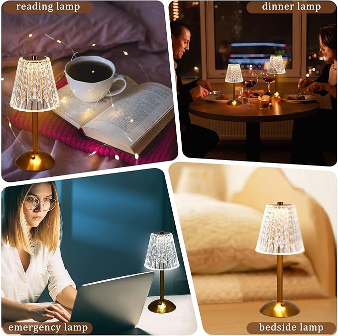 Liliful 1 Pcs LED Portable Cordless Table Lamp Touch Battery Operated Rechargeable Desk Lamp 3 Color Dimmable for Bedroom Living Room Dining (Classic Style,Gold)-Ruum Studio Home