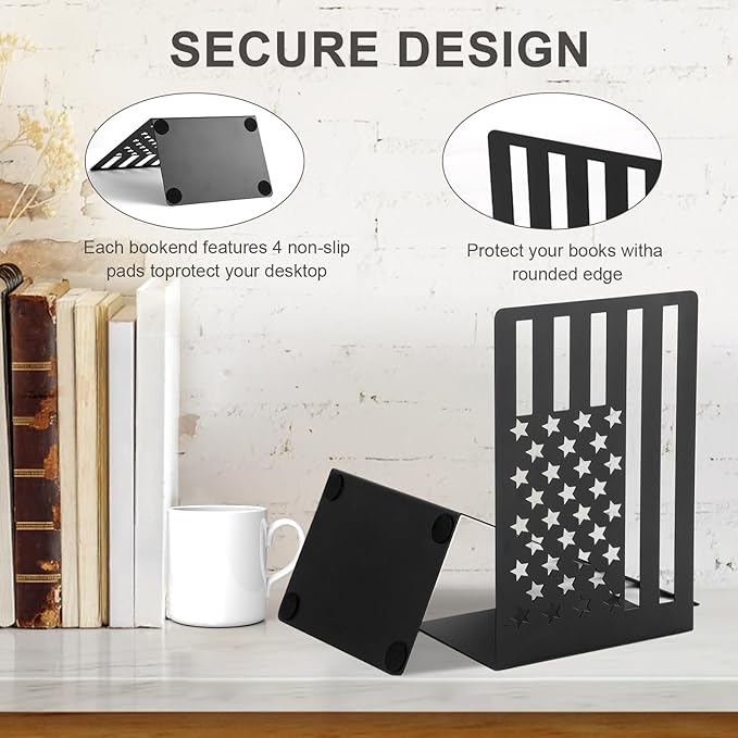 Metal Bookends for Bookshelves and Magazines - Strong Heavy Duty Book Dividers for Home, Office and School-Ruum Studio Home