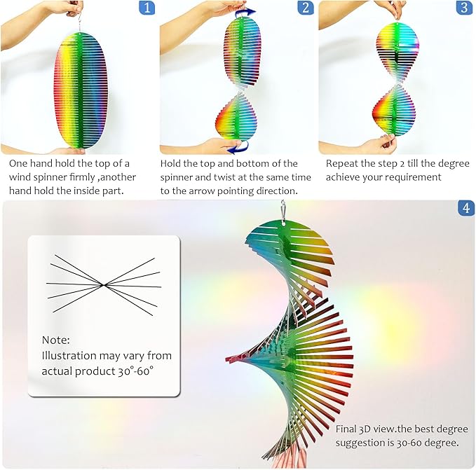 Wind Spinner Rainbow Wave Wind Spinners for Yard and Garden,15in Hanging Kinetic Yard Art Wind Sculpture,3D Wind Spinners Outdoor & Indoor Rainbow Helix Garden Decor Christmas Ornaments-Ruum Studio Home