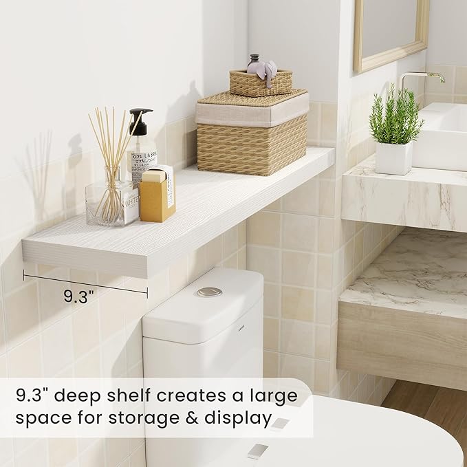 Fun Memories 40" Rustic Wood Floating Shelves with Invisible Brackets for Storage & Decor, Deep Wall Mounted Shelves for Bathroom, Kitchen, Living Room (White, Set of 2)-Ruum Studio Home