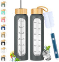 32 oz Glass Water Bottle with Straw - Motivational Time Marker & Silicone Sleeve - Reusable Tumbler Includes 2 Bamboo Lids & Fruit Infuser - 1 Pack-Ruum Studio Home