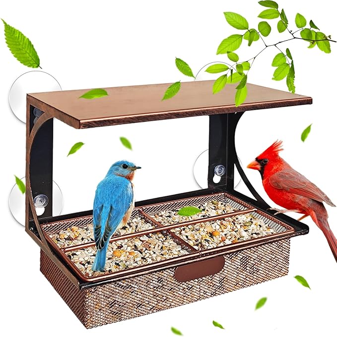 Window Bird Feeder with Strong Suction Cups, Metal Bird Feeders for Outdoors Birdwatching Gifts for Cats & Nature Lovers-Ruum Studio Home