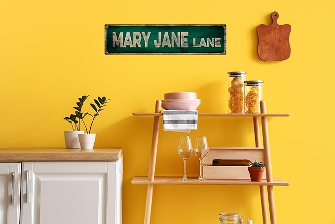 Vintage Tin Sign Retro Metal Mary Jane Lane Signs Stylish Wall Art Plaques for Home Decor Bathroom Kitchen House and Gothic Wall Decor or as a Unique Poster 16x4 in-Ruum Studio Home