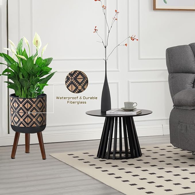 Flower Pot with Legs Tall Flower Pot with Drainage Holes for Indoor and Outdoor Decorative Planting (Black Gold, 10 Inches)-Ruum Studio Home