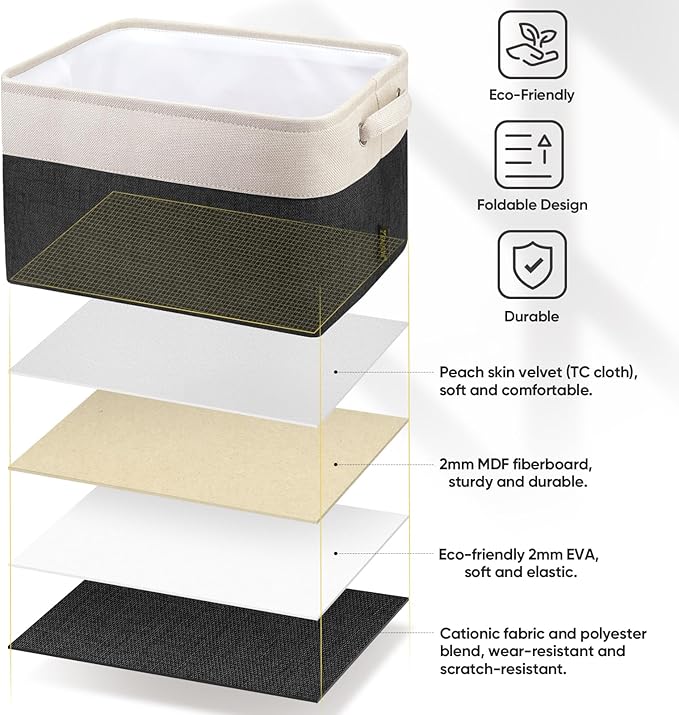 BALEINE 1 Pack Fabric Storage Bins for Shelves, Linen Storage Baskets for Organizing, Decorative Closet Bins for Clothes, Home (Black, 15''x11''x9.5'')-Ruum Studio Home