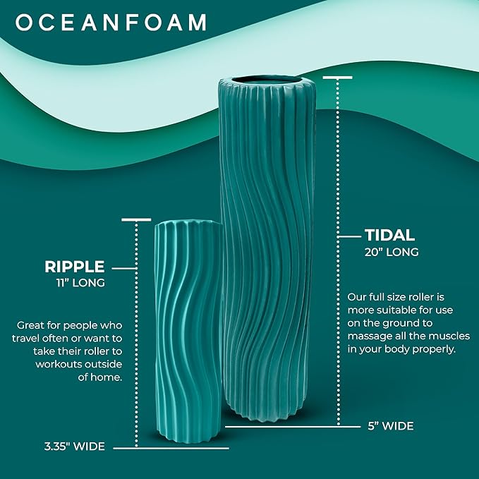Oceanfoam Tidal Roller - Jade - Muscle Massage Foam Roller for Back Pain & Stretching - Firm and Ergonomic Wide Wave Textured - Yoga, Athletics, & Wellness - Full Size, 20" x 5"-Ruum Studio Home