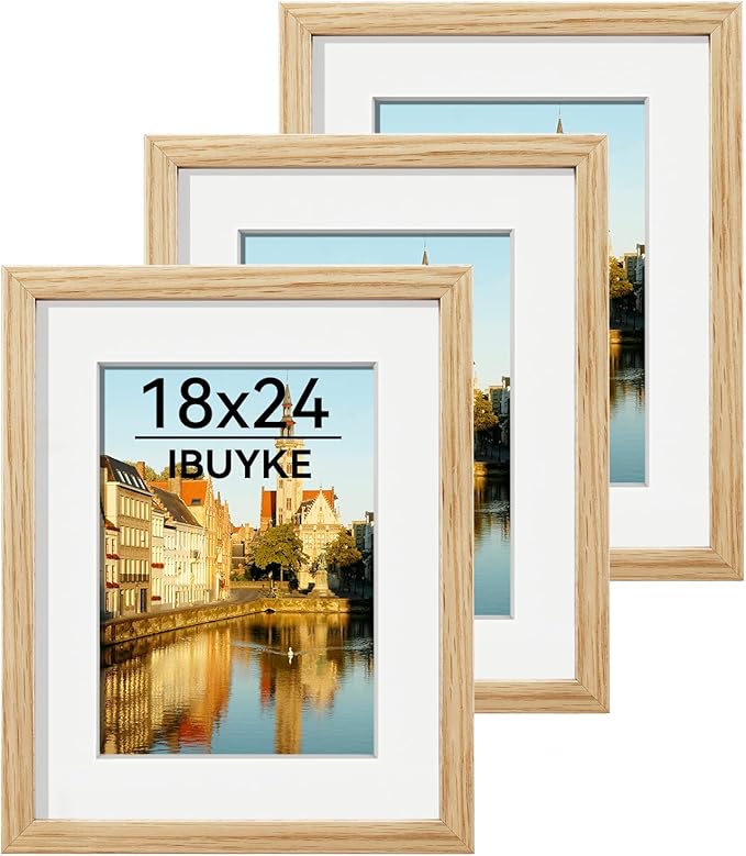IBUYKE 11 x14 Picture Frame,Set of 3,Solid Oak Wood 11x14 Photo Frame with Mat to 8x10,11x14 Picture Frames With Tempered Glass,Wall Mount Display,Home Decor,Natural Oak 14 x 11 Frame,UWPF1114N-3-Ruum Studio Home