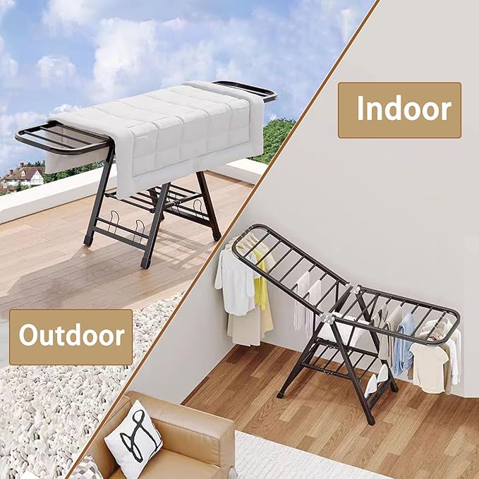 Mimiblack Heavy Duty Clothes Drying Rack Foldable with Wheels, 71'' Extra-Thick Metal Laundry Dryer Stand, 27 Rods Free-Standing for Indoor/Outdoor Windproof Use - Large Size-Ruum Studio Home