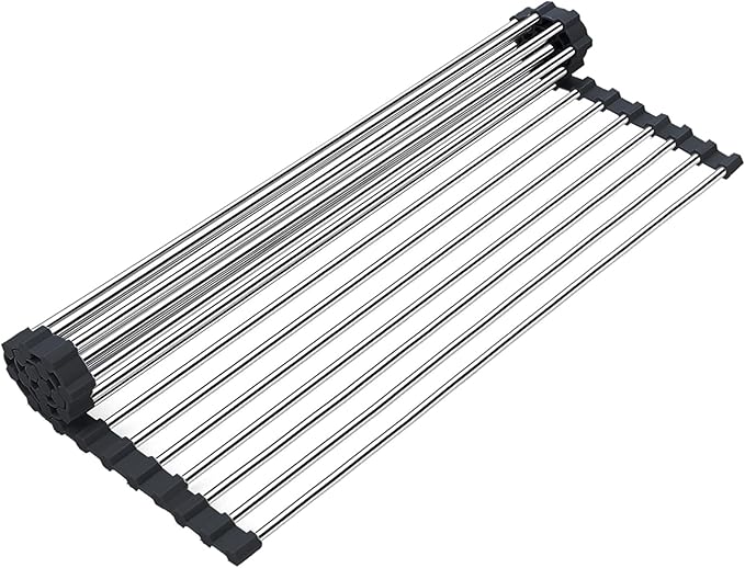 Searik Dish Drying Rack Roll Up Sink Drying Rack, Over The Sink Dish Rack Multi-Use Stainless Steel Dish Drainers Heat Resistant Mat for Drying Draining Trivet (17.7"x13.8")-Ruum Studio Home