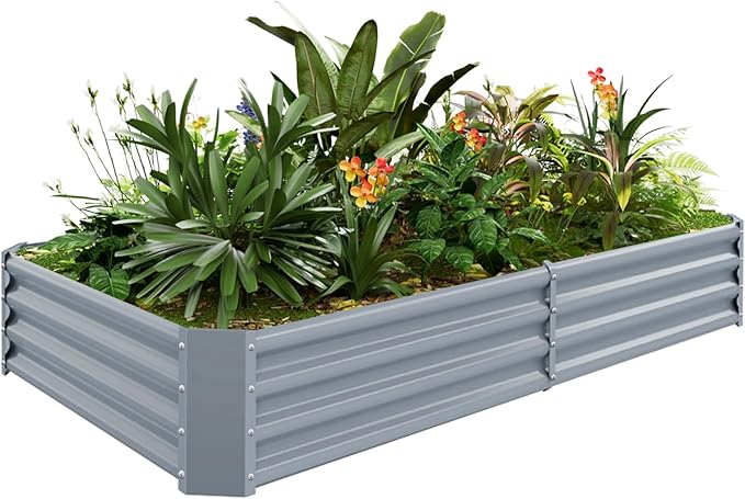 Land Guard 6×3×1ft Galvanized Raised Garden Bed Kit for Vegetables, Galvanized Large Metal Planter Raised Garden Boxes Outdoor(Modern Grey)…-Ruum Studio Home