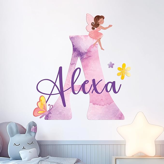 CRYPTONITE Custom Stickers Name & Initial for Fairy Decor I Fairy Pink Room Decor for Girl Bedroom Decor I Personalized Fairy Wall Decals for Little Girl Room Decor I Multiple Size Options (D. Fairy)-Ruum Studio Home
