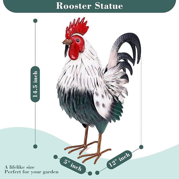 Rooster Garden Statue Sculpture Metal Chicken Yard Decor Outdoor Figurines Patio Backyard Decoration-Ruum Studio Home