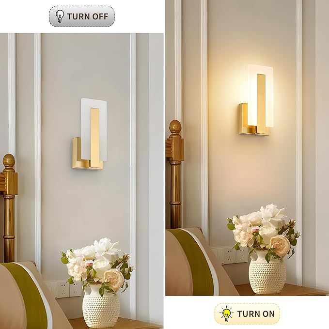 Joosenhouse Modern LED Wall Sconce Set of 2, Brass Warm White Light Wall Sconce 3000K, Hardwired Up and Down Wall Mount Light for Hallway, Bedroom, Study, Living Room Indoor Wall Light-Ruum Studio Home