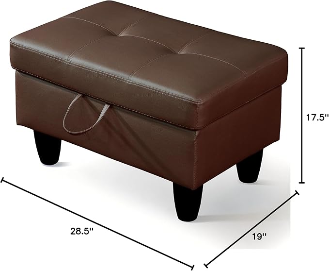 Ottoman Rectangular Storage Ottoman Bench, Faux Leather Footrest, Coffee Table, Stool Footstool with Hinged Lid for Living Room, Bedroom, Entryway, Brown, 28.5"x19"x17.5"-Ruum Studio Home