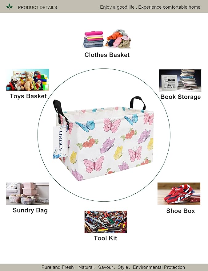Rectangular Folding Laundry Basket,waterproof Canvas Basket,gift basket,Suitable for children's room,Office,Clothes,Toys Storage(Butterfly)-Ruum Studio Home
