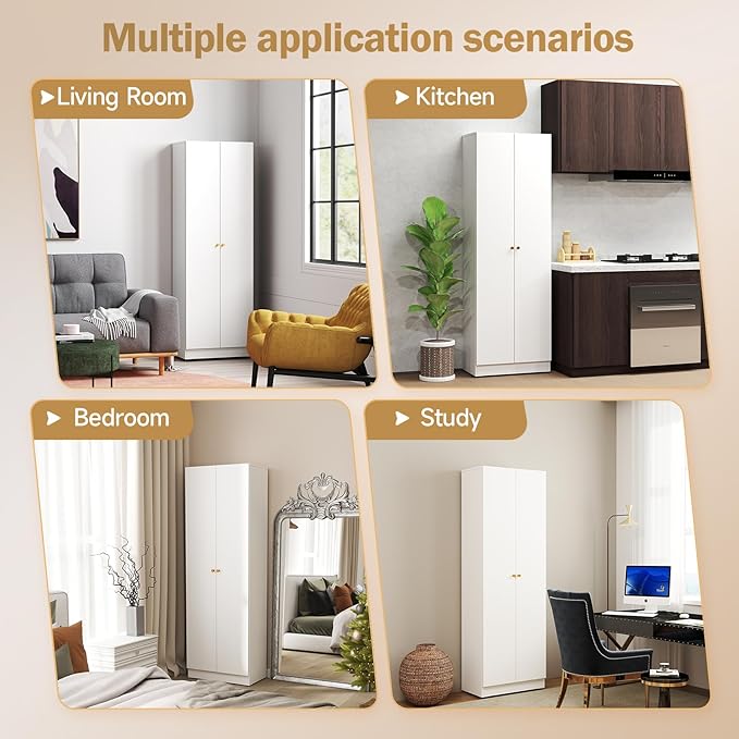 5 Tier Metal Curio Cabinets, Modern Bookshelf Cabinet with 4 Adjustable Shelves, Cabinet Display Case for Home Office, Living Room, Pantry (White-23.54W-Metal Door)-Ruum Studio Home
