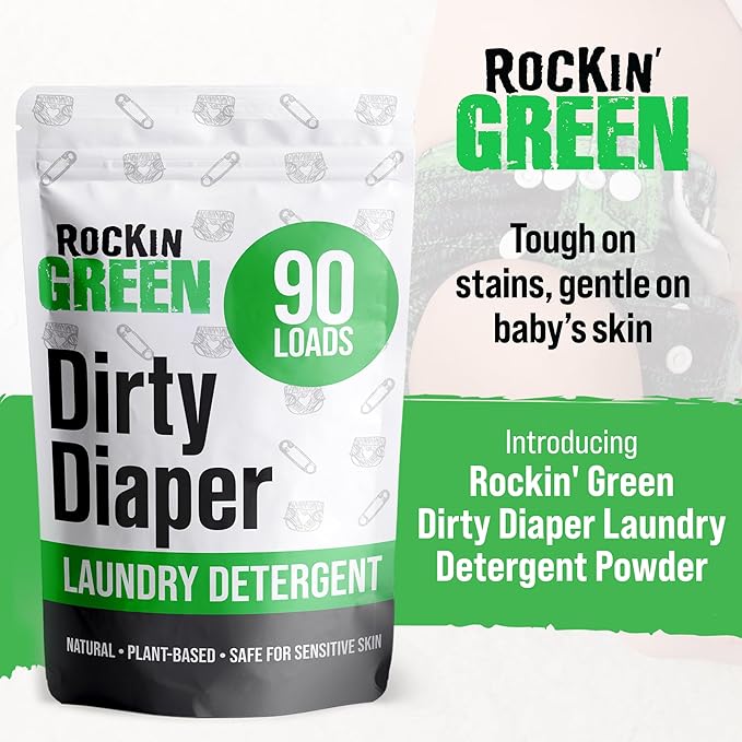 Rockin' Green Laundry Detergent, Plant based, All Natural Laundry Detergent Powder, Vegan and Biodegradable Odor Fighter, Safe for Sensitive Skin (Baby Cloth Diaper 90 Loads Unscented)-Ruum Studio Home