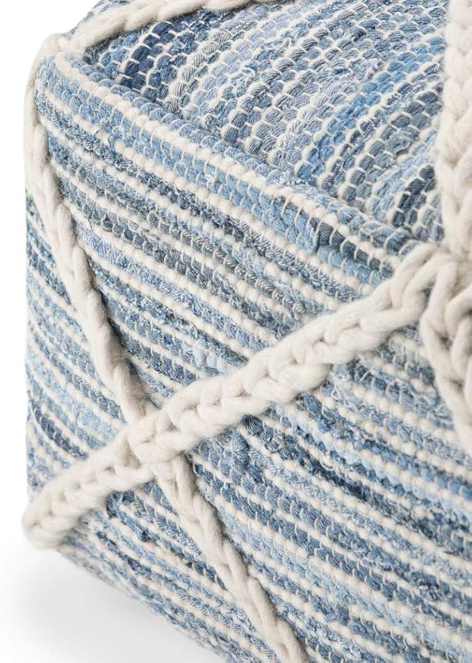 SIMPLIHOME Cowan Boho Square Pouf in Blue, Natural Handloom Woven for the Living Room, Bedroom and Kids Room-Ruum Studio Home