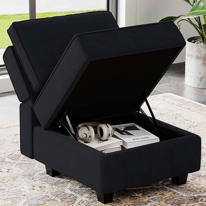 Belffin Modular Sofa Middle Module with Storage Accent Armless Chair for Modular Sectional Sofa Couch Velvet Black-Ruum Studio Home